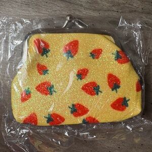 Yellow With Strawberries Sparkling Kiss Lock Coin Purse